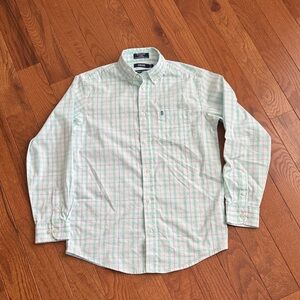 Izod Green/White/Blue Strips Casual Button Down Shirt Versatile Style